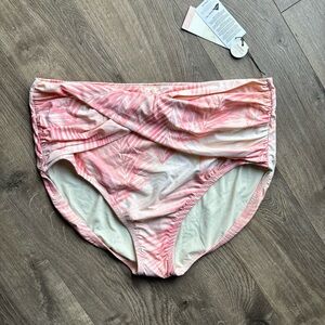 CALIA by Carrie Underwood High Waist Twist Front Swim Bottom Soft Palms Coral 1X